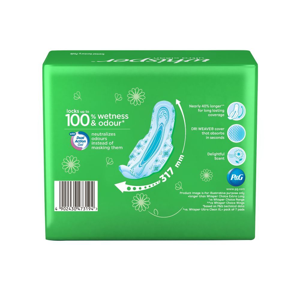 Whisper Ultra Clean Sanitary Pads XL+, 44 Count, Pack of 1 