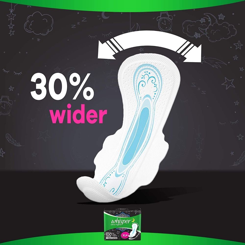 Whisper Ultra Bindazzz Nights Sanitary Pads XL+, 15 Count, Pack of 1 