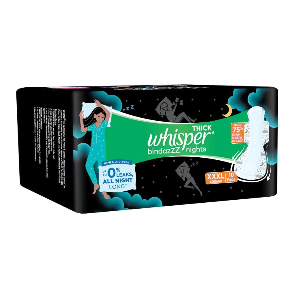 Whisper Bindazz Nights Sanitary Pads XXXL, 10 Count, Pack of 1 
