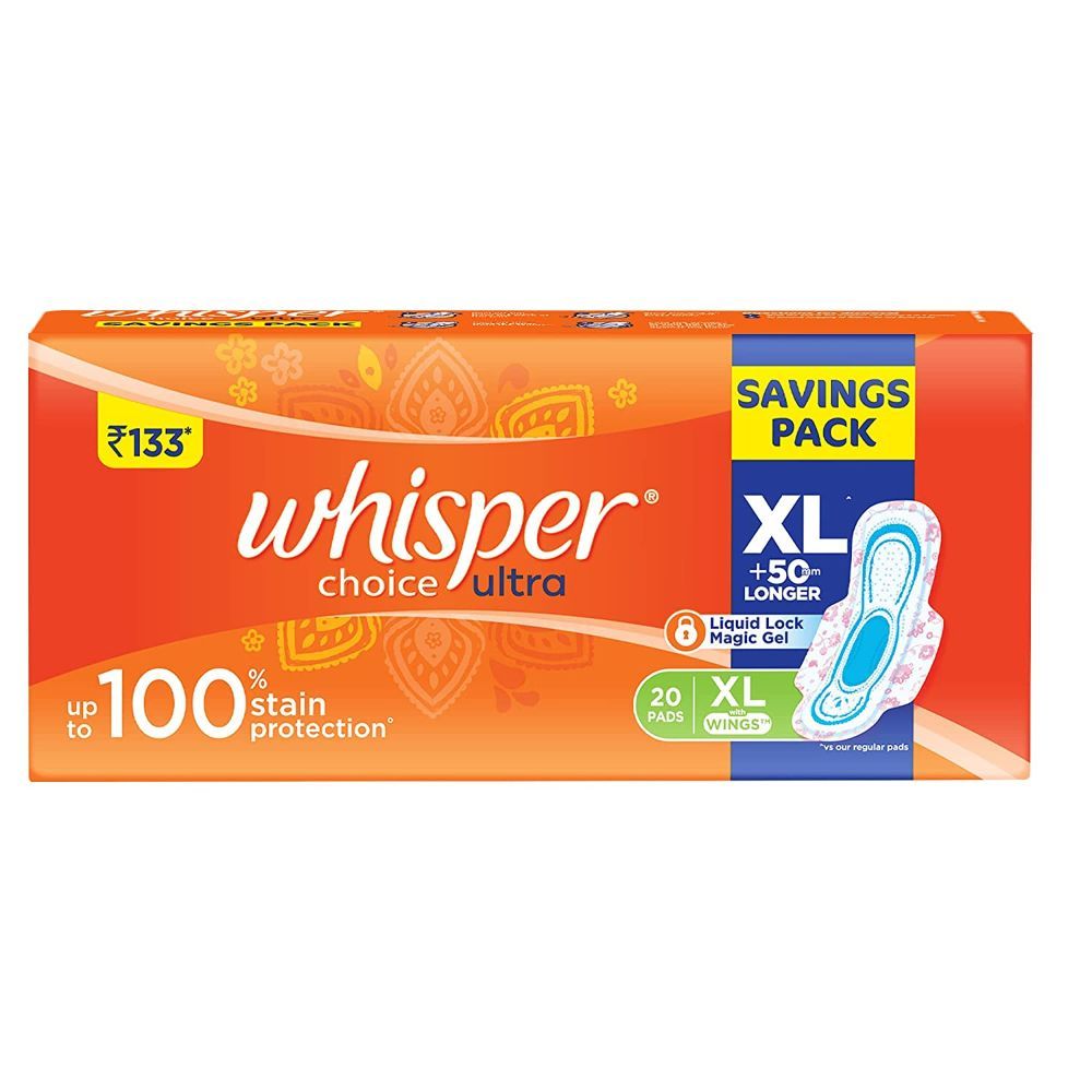 Whisper Choice Ultra Wings Sanitary Pads XL, 20 Count, Pack of 1 