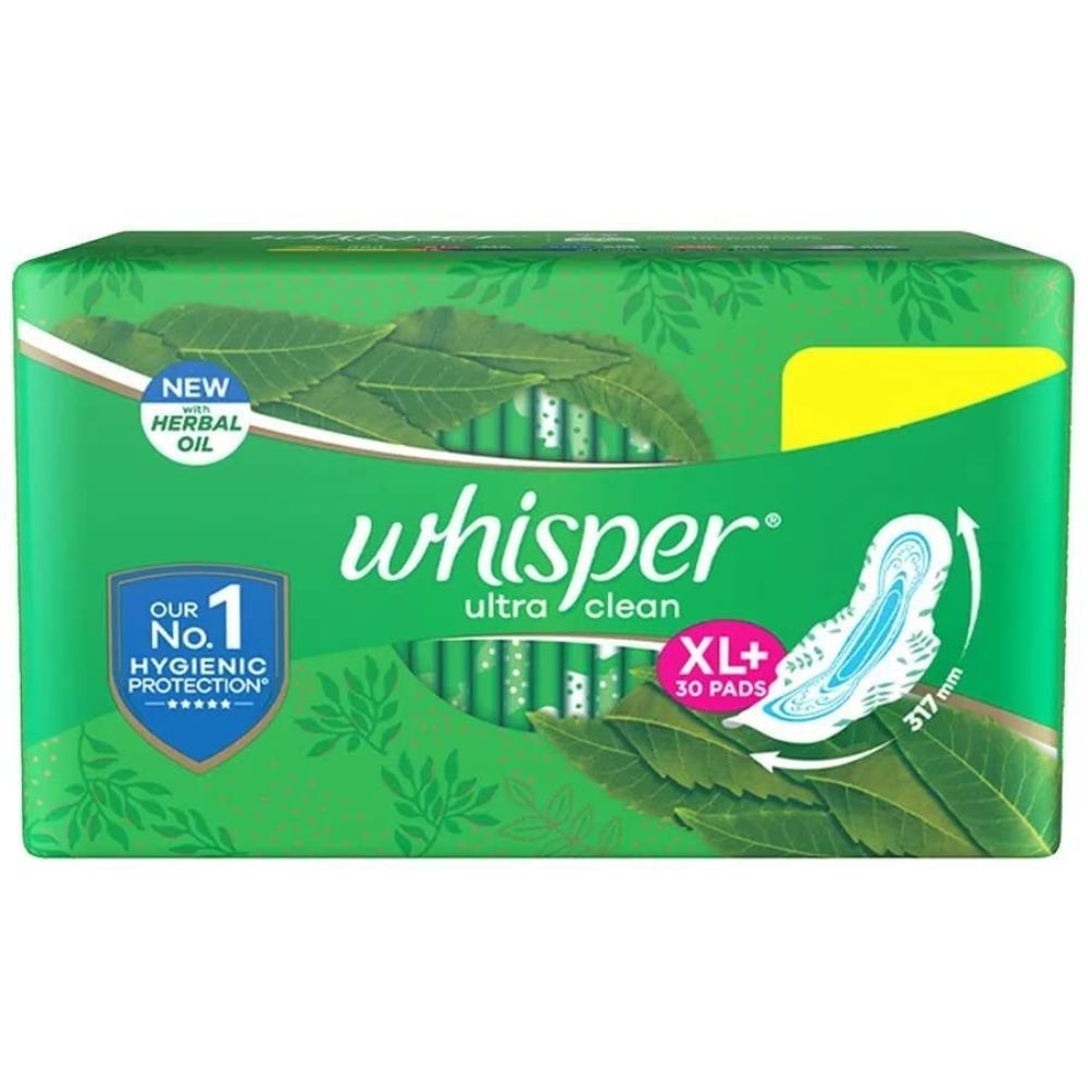 Whisper Ultra Clean Sanitary Pads XL+, 30 Count, Pack of 1 