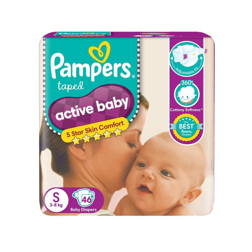 Pampers Active Baby Taped Diapers Small, 46 Count, Pack of 1 