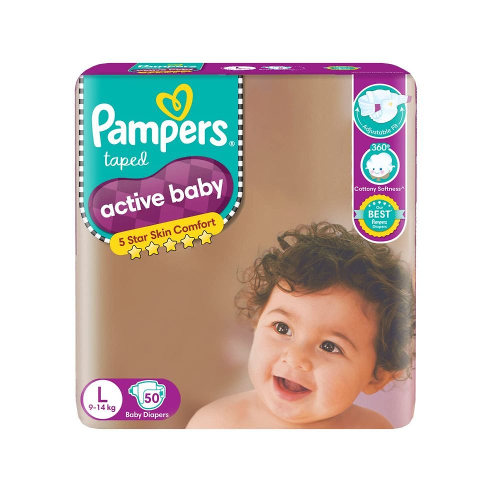 Pampers Active Baby Taped Diapers Large, 50 Count, Pack of 1 