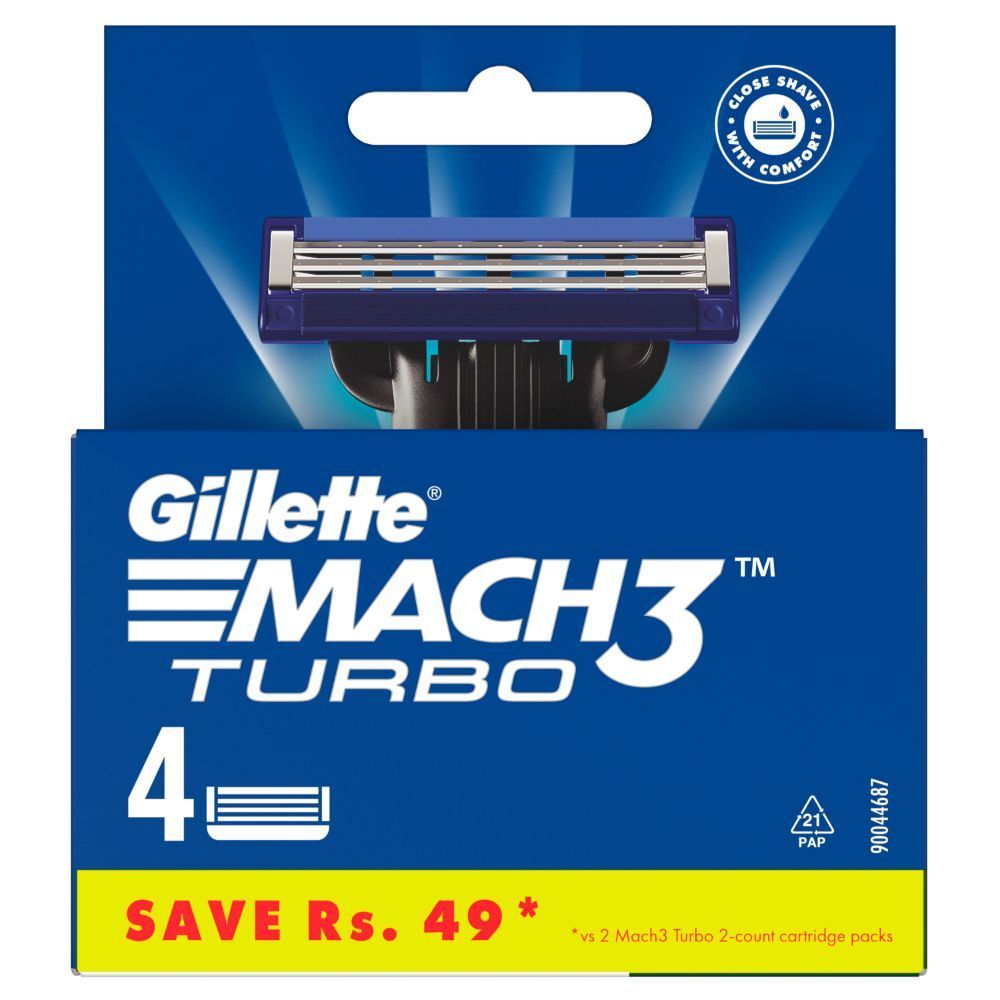 Gillette Mach 3 Turbo Cartridge, 4 Count, Pack of 1 