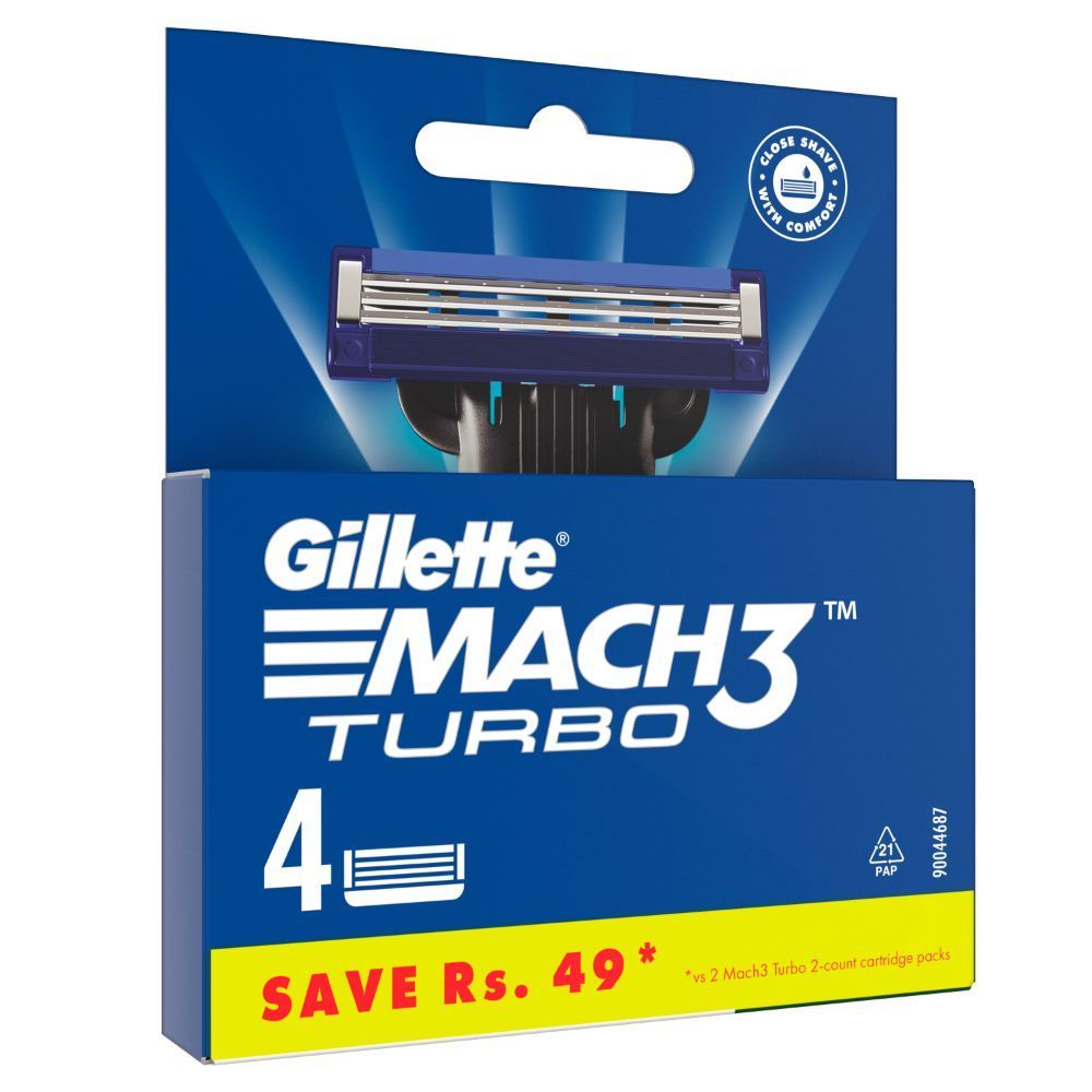 Gillette Mach 3 Turbo Cartridge, 4 Count, Pack of 1 