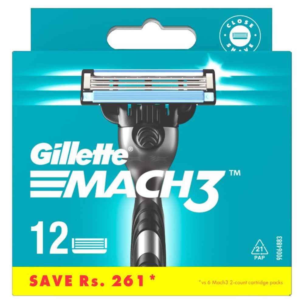 Gillette Mach 3 Cartridge, 12 Count, Pack of 1 