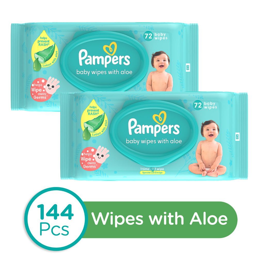 Pampers Baby Wipes with Aloe, 144 Count (2 x 72 Wipes), Pack of 1 