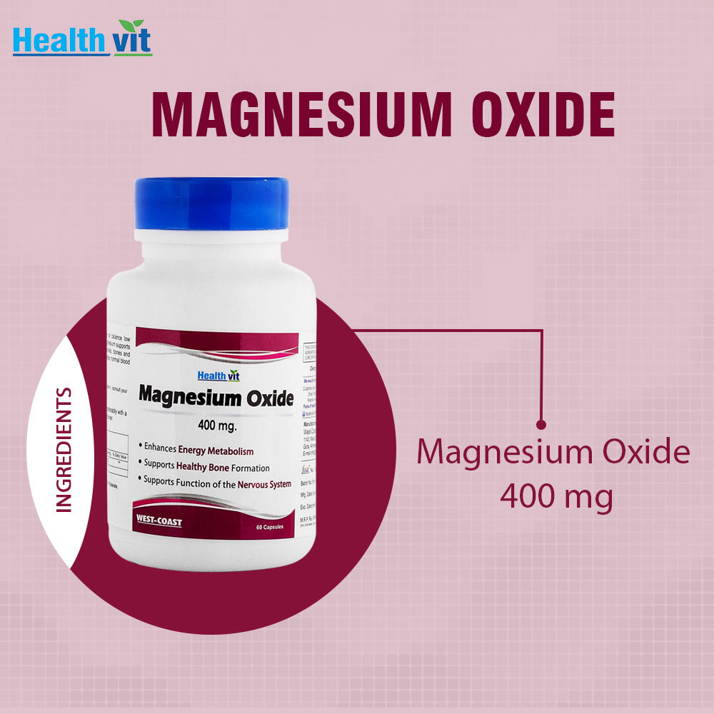 Healthvit Magnesium Oxide 400 mg, 60 Capsules Price, Uses, Side Effects