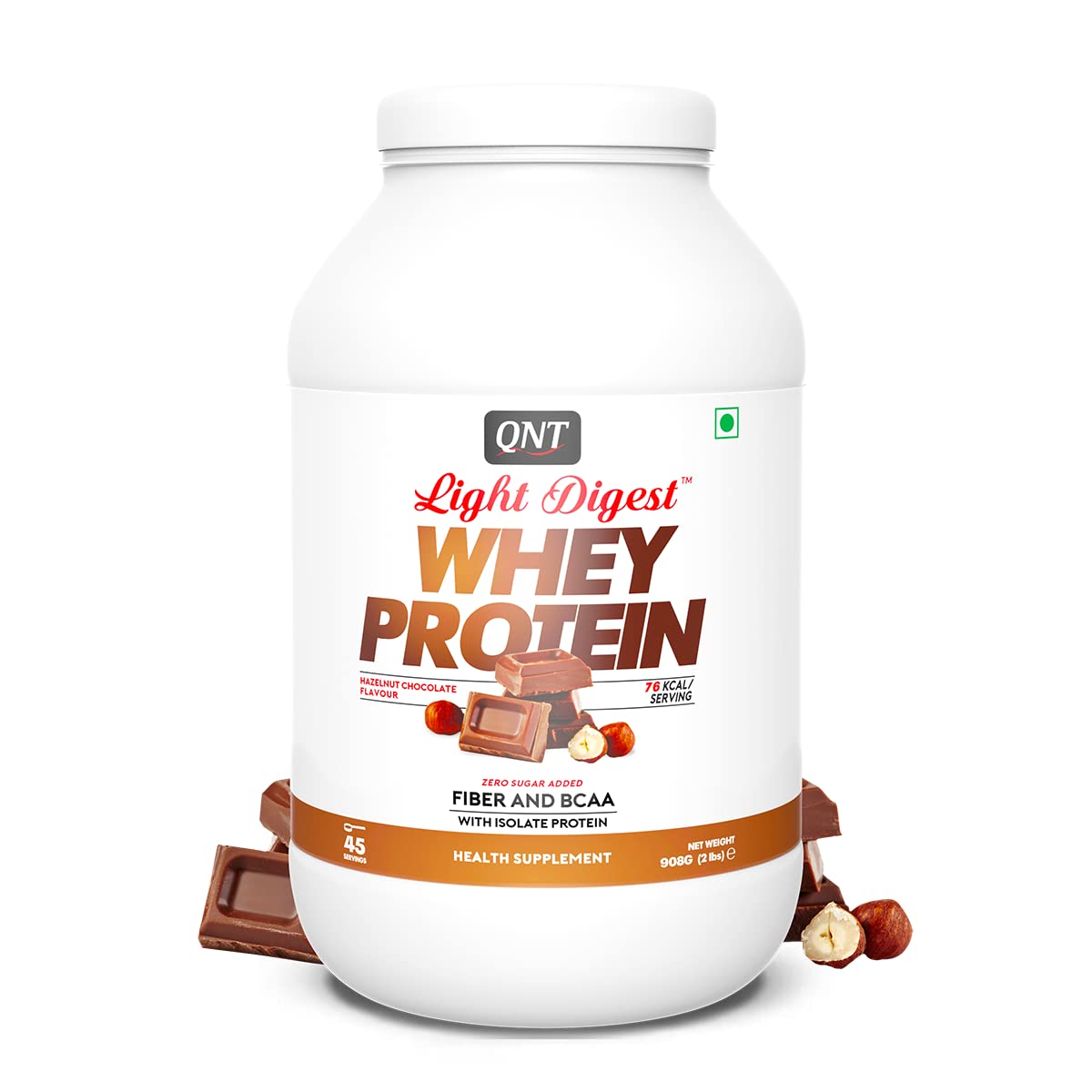 QNT Light Digest Whey Protein Hazelnut Chocolate Flavour Powder, 908 gm, Pack of 1 