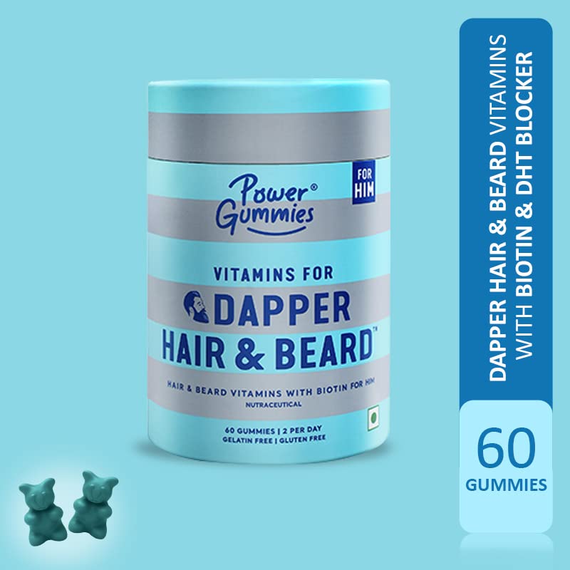 Power Gummies Vitamins for Dapper Hair & Beard Gummies with Biotin for Him, 60 Count, Pack of 1 
