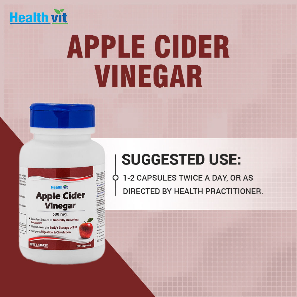 Healthvit Apple Cider Vinegar 500 mg, 60 Capsules, Pack of 1 