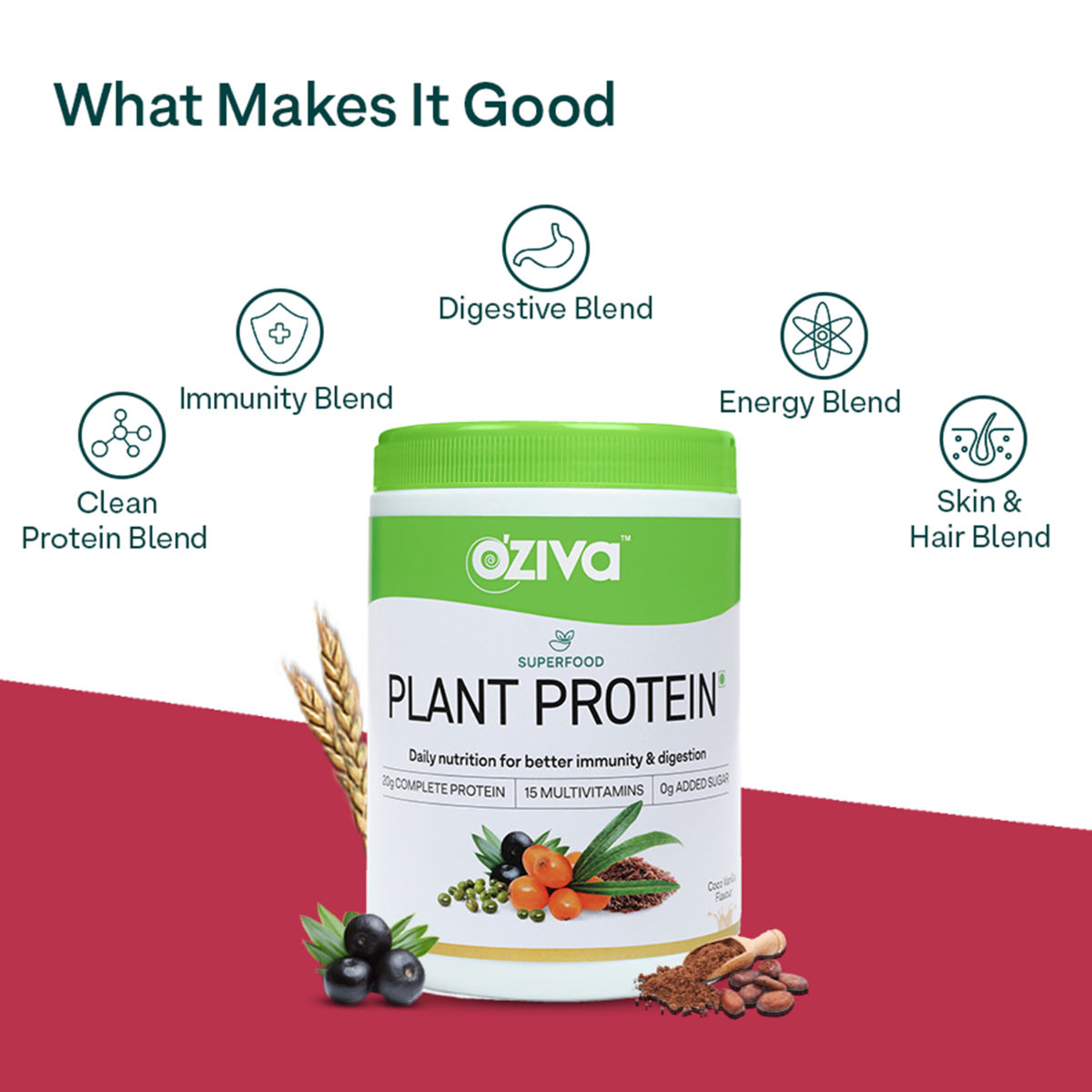 OZiva Super Food Plant Protein Coco Vanilla Flavour Powder, 250 gm