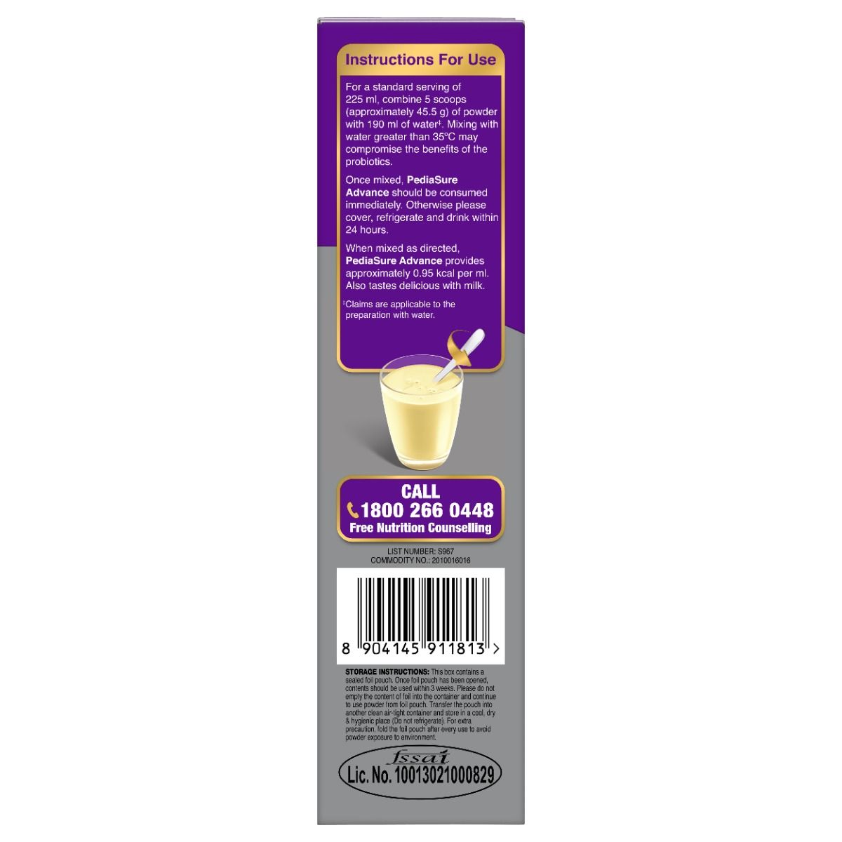 Pediasure Advance + Vanilla Delight Flavour Nutrition Drink Powder, 400 gm Refill Pack, Pack of 1 