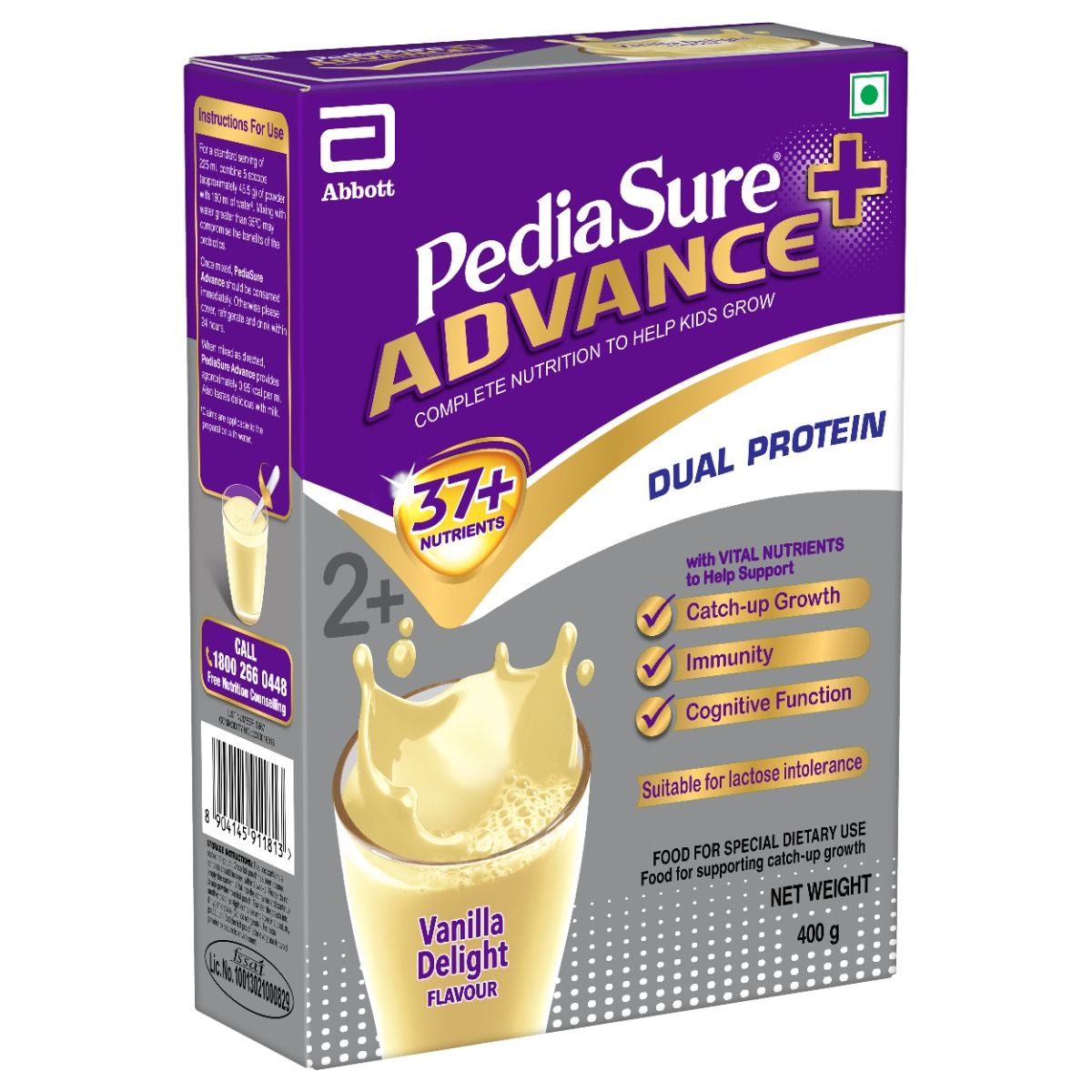 Pediasure Advance + Vanilla Delight Flavour Nutrition Drink Powder, 400 gm Refill Pack, Pack of 1 