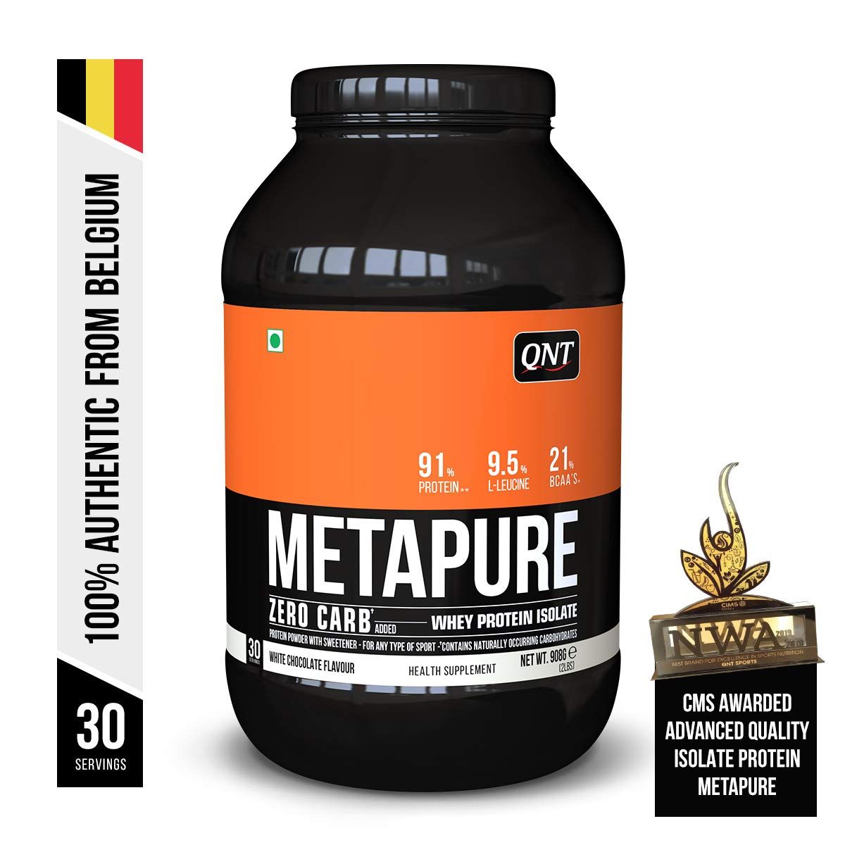 QNT Metapure Zero Carb Whey Isolate White Chocolate Flavour Powder, 908 gm, Pack of 1 