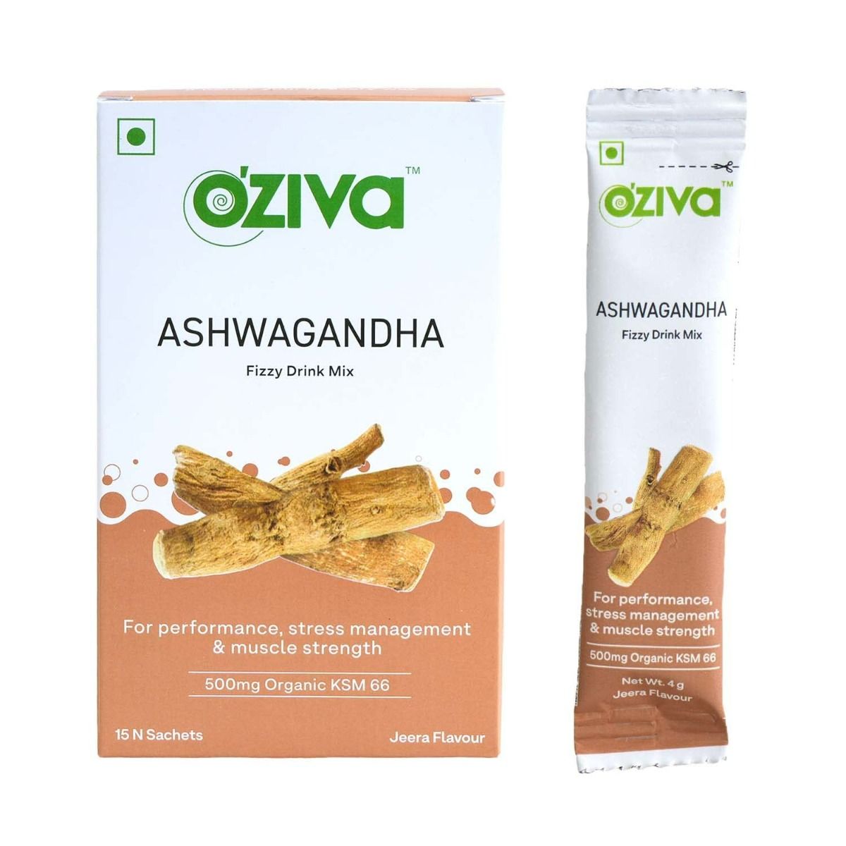 OZiva Ashwagandha Fizzy Drink, 15 Sachets (15x4 gm), Pack of 1 