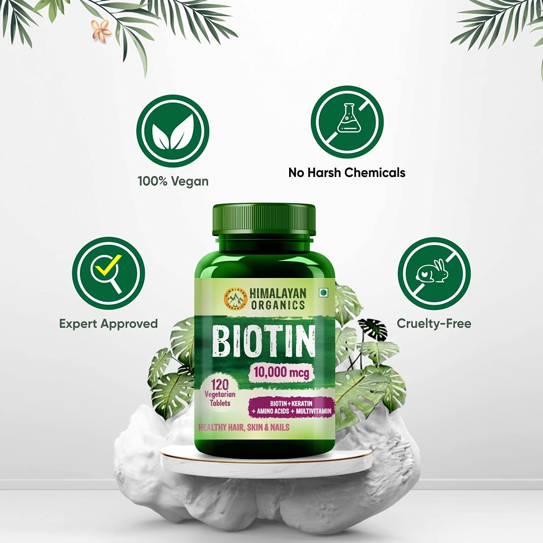 Himalayan Organics Biotin 10000 mcg with Keratin+Amino Acids+Multivitamin, 120 Tablets, Pack of 1 