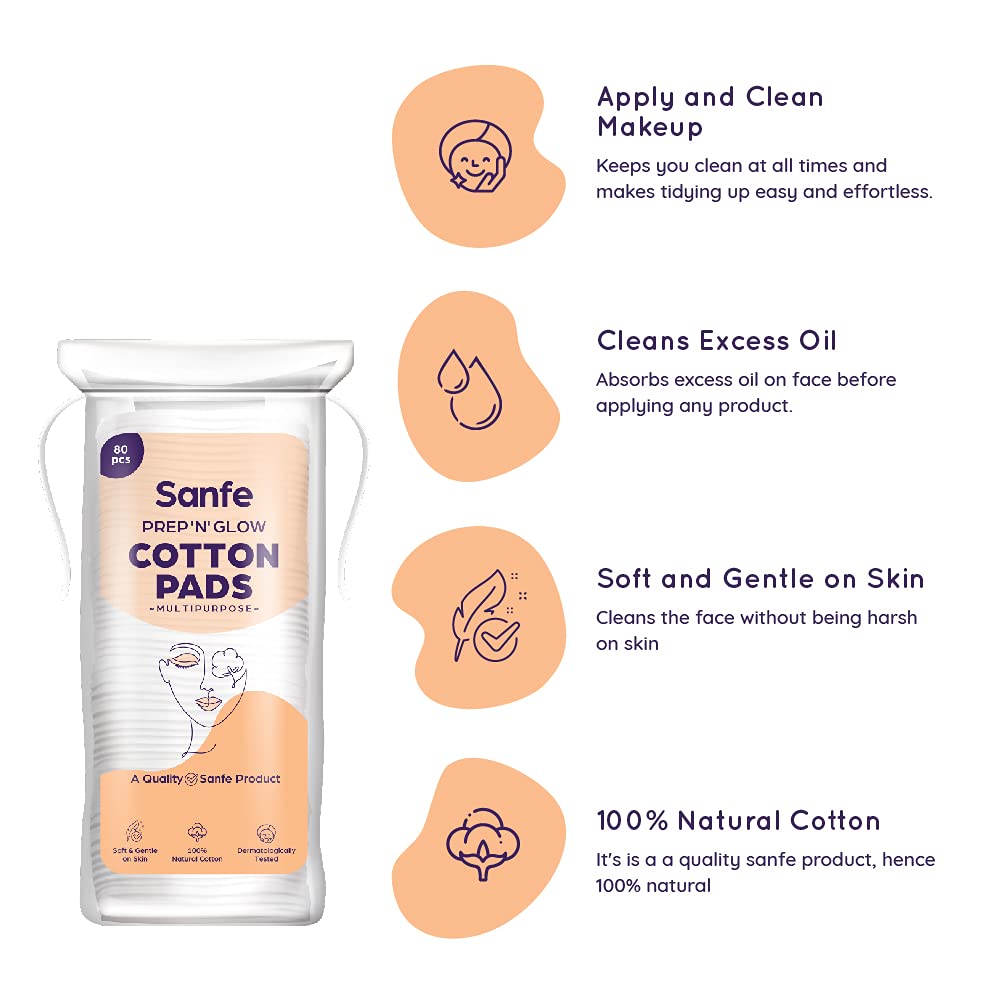 Sanfe Prep 'N' Glow Cotton Pads, 80 Count, Pack of 1 