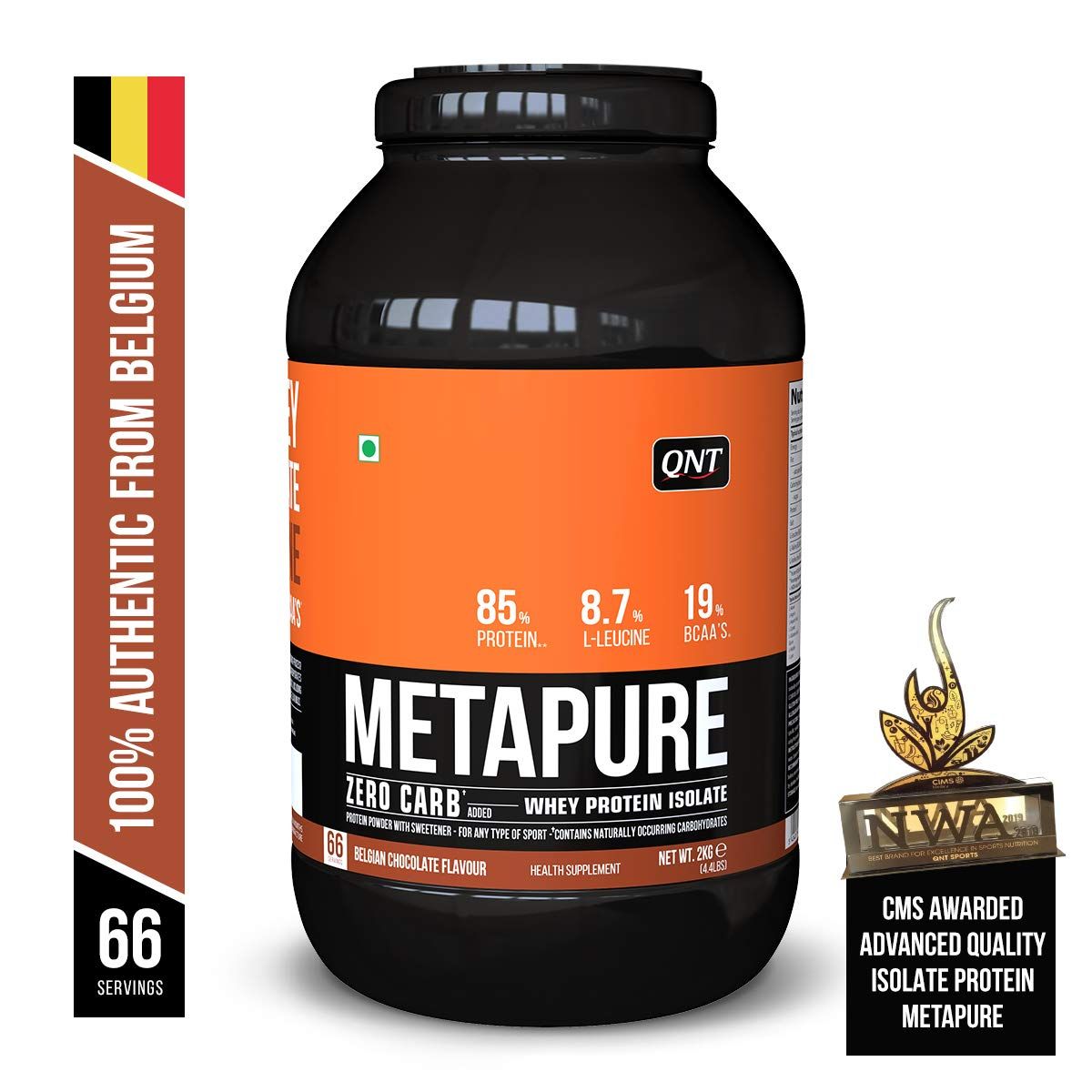 QNT Metapure Zero Carb 100% Pure Whey Isolate Belgian Chocolate Flavour Powder, 2 kg, Pack of 1 