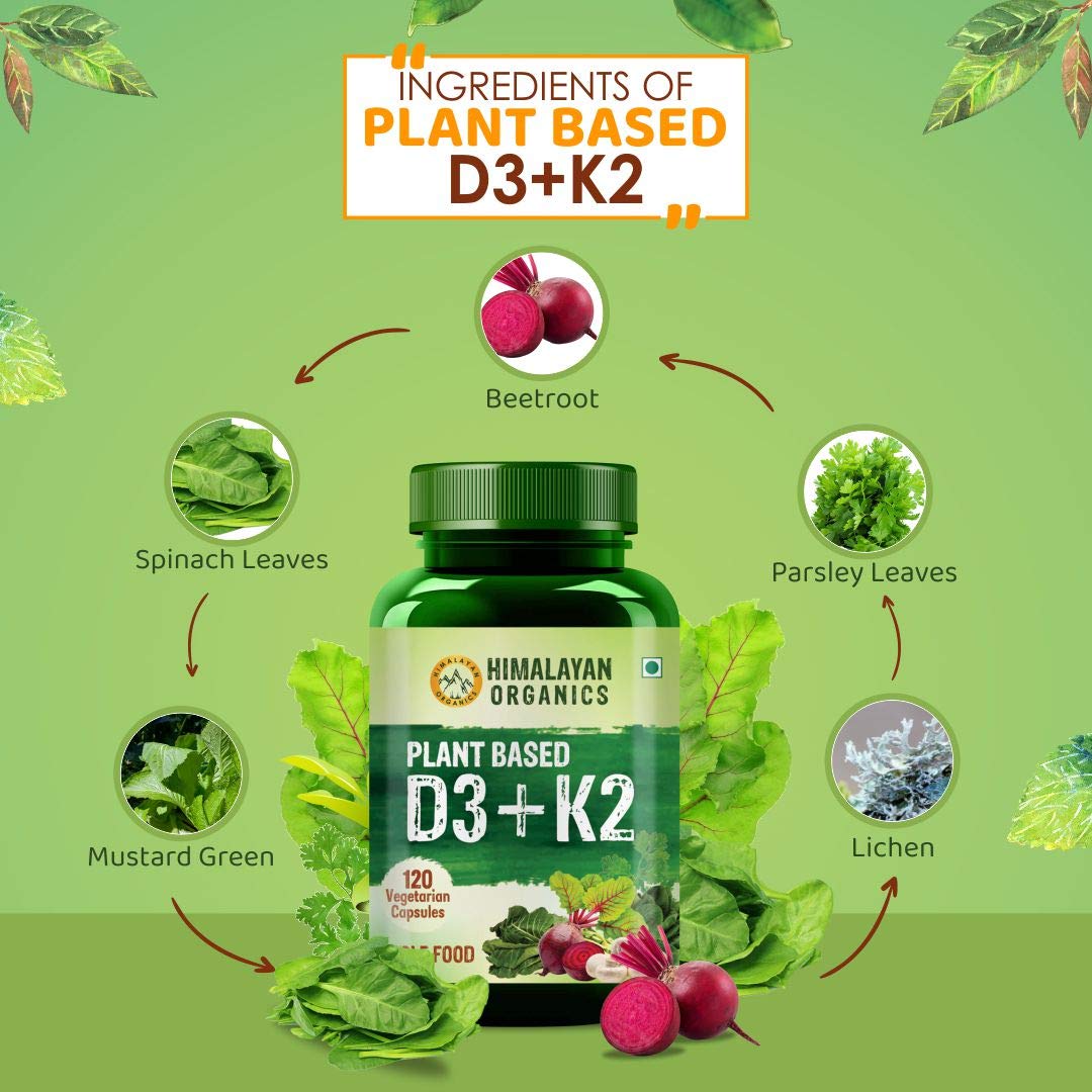 Himalayan Organics Plant Based D3+K2, 120 Capsules, Pack of 1 