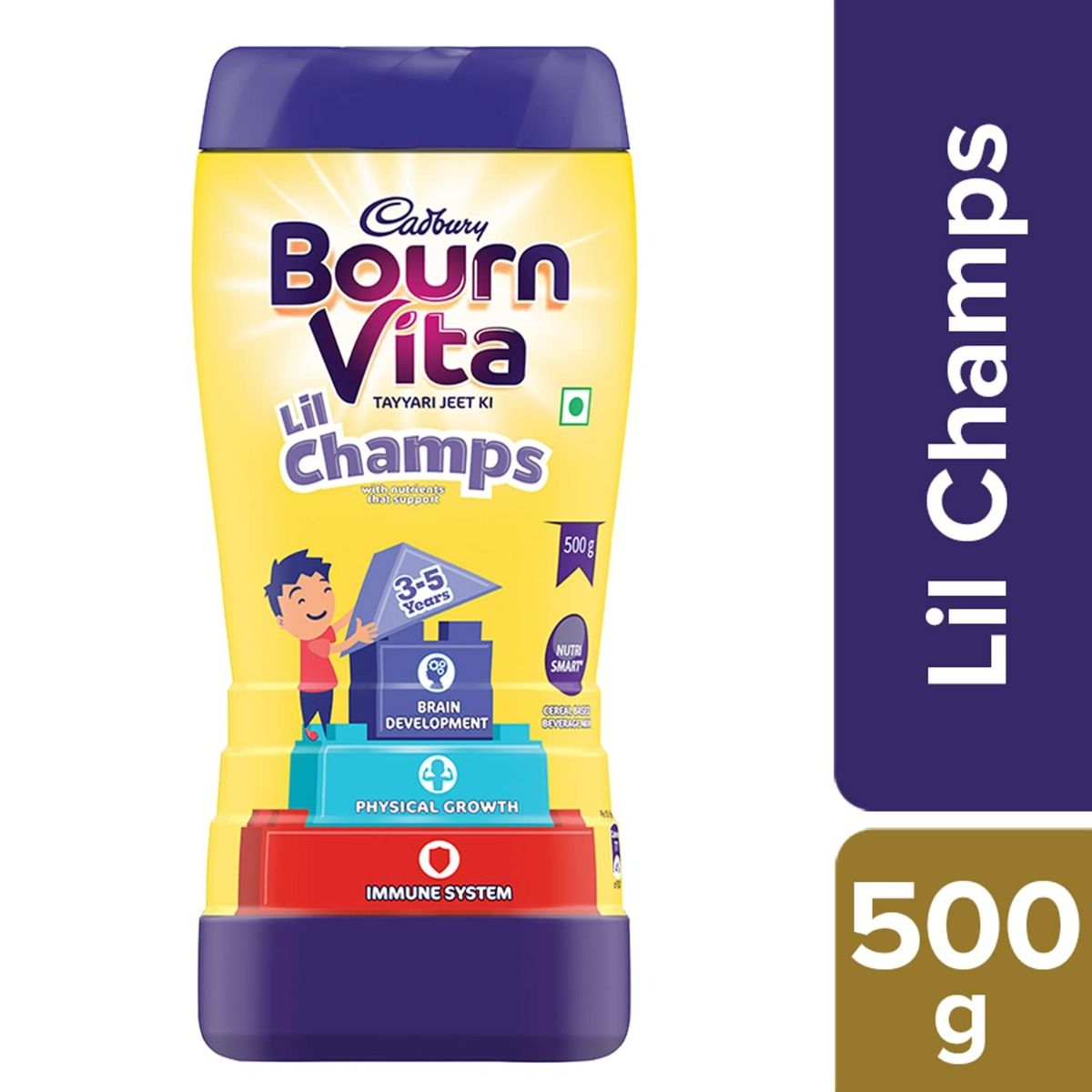 Cadbury Bournvita Lil Champs Nutrition Drink Powder for 3 to 5 Years Kids, 500 gm Jar, Pack of 1 
