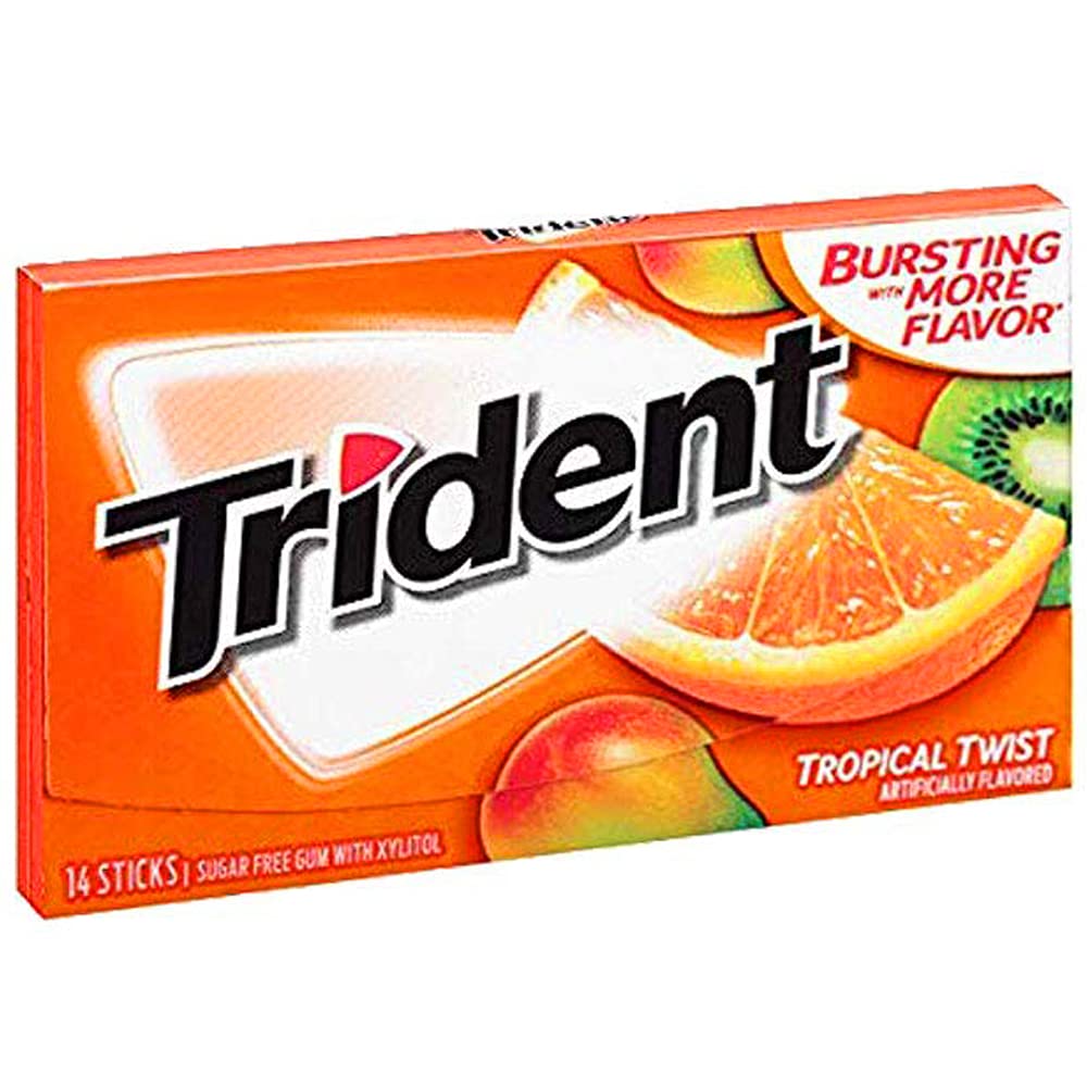 Trident Sugarfree Gum Tropical Twist Stick, 14 Count, Pack of 1 