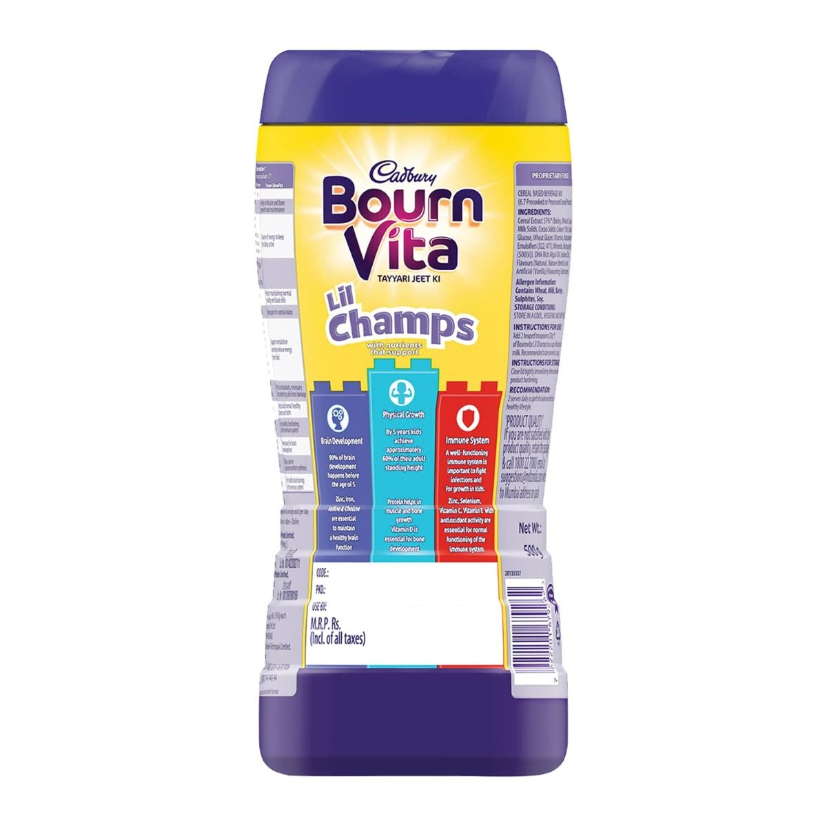 Cadbury Bournvita Lil Champs Nutrition Drink Powder for 3 to 5 Years Kids, 500 gm Jar, Pack of 1 