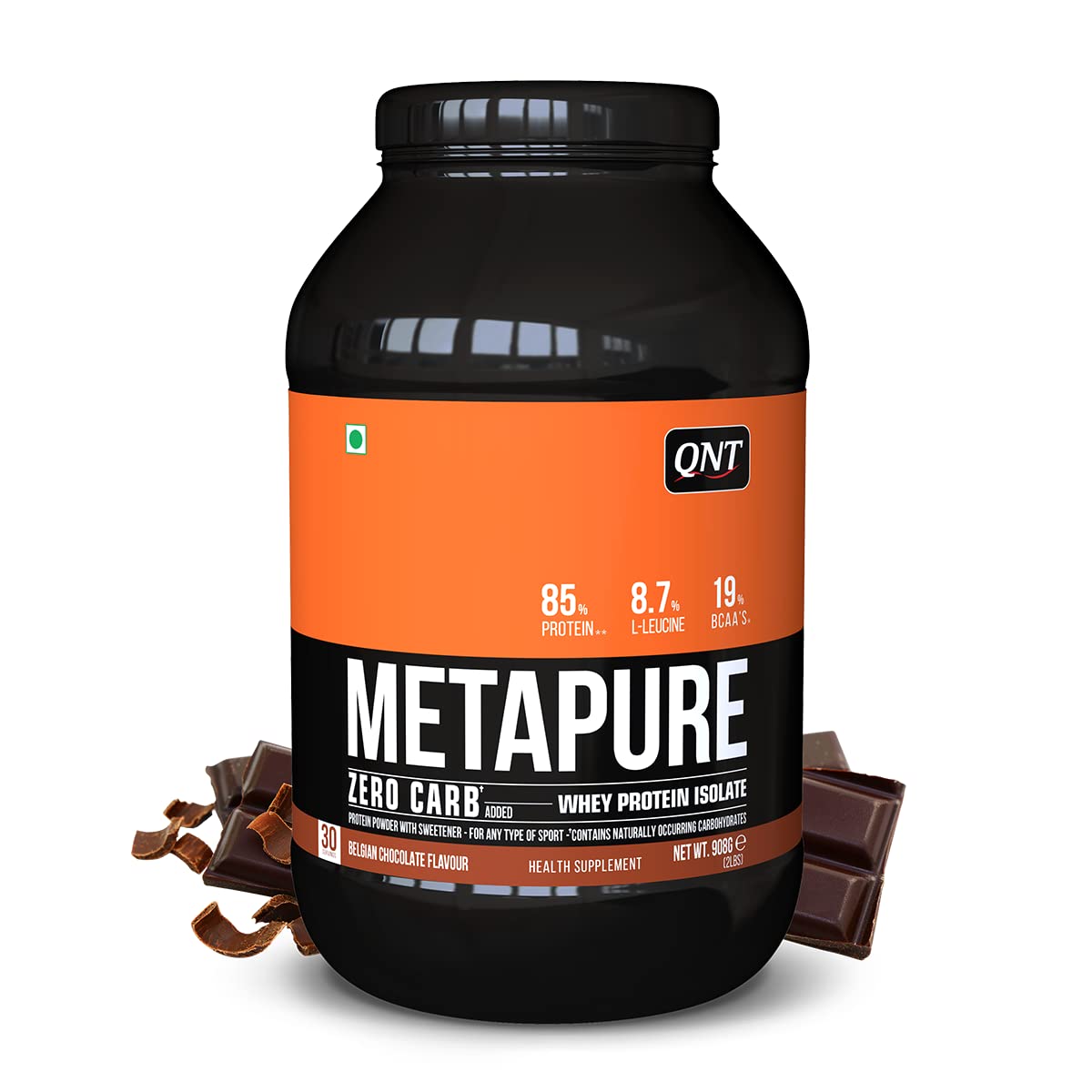 Buy QNT Metapure Zero Carb Whey Isolate Belgian Chocolate Flavour Powder, 908 gm Online