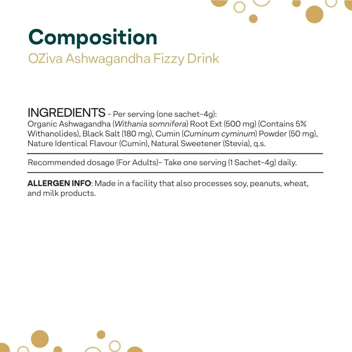 OZiva Ashwagandha Fizzy Drink, 15 Sachets (15x4 gm), Pack of 1 