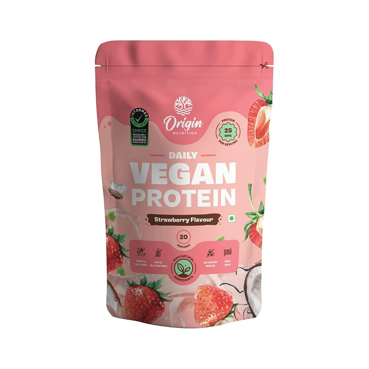 Buy Origin Nutrition 100% Natural Vegan Protein Strawberry Flavour Powder, 830 gm Online