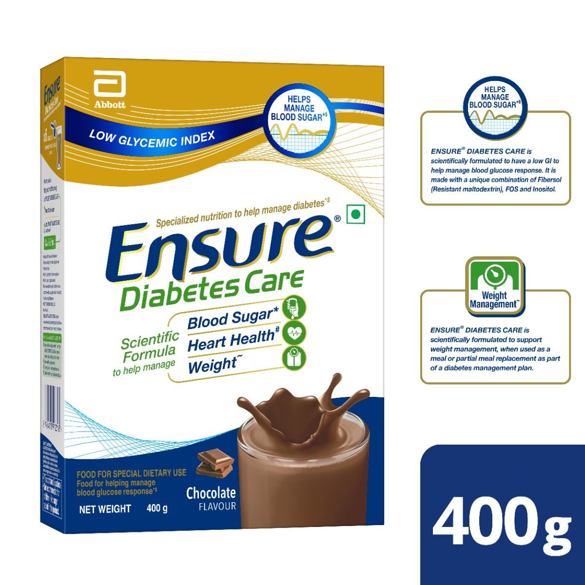 Ensure Diabetes Care Chocolate Flavour Powder, 400 gm Refill Pack Price