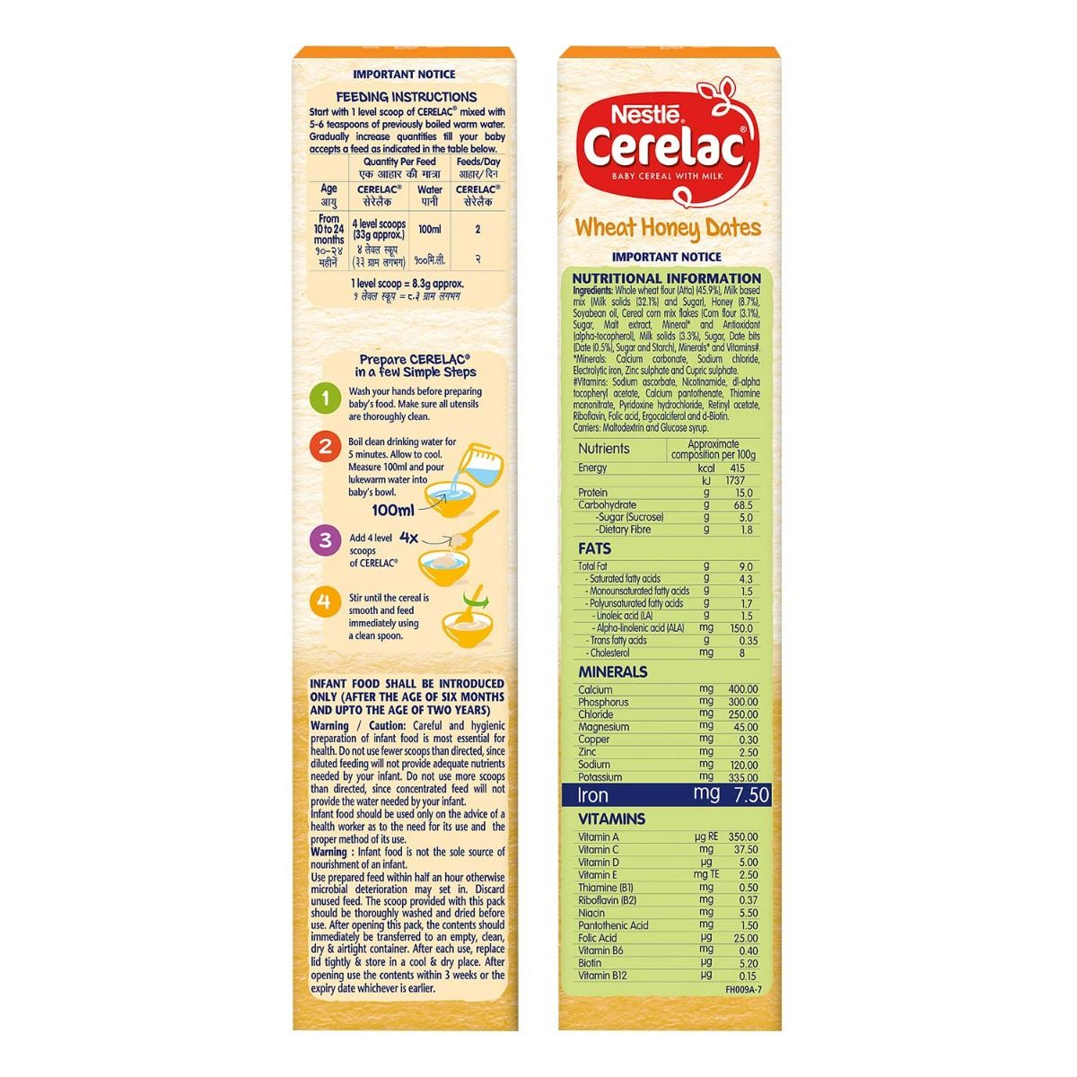 Nestle Cerelac Baby Cereal with Milk Wheat Honey Dates (From 10 to 12 Months) Powder, 300 gm Refill Pack, Pack of 1 