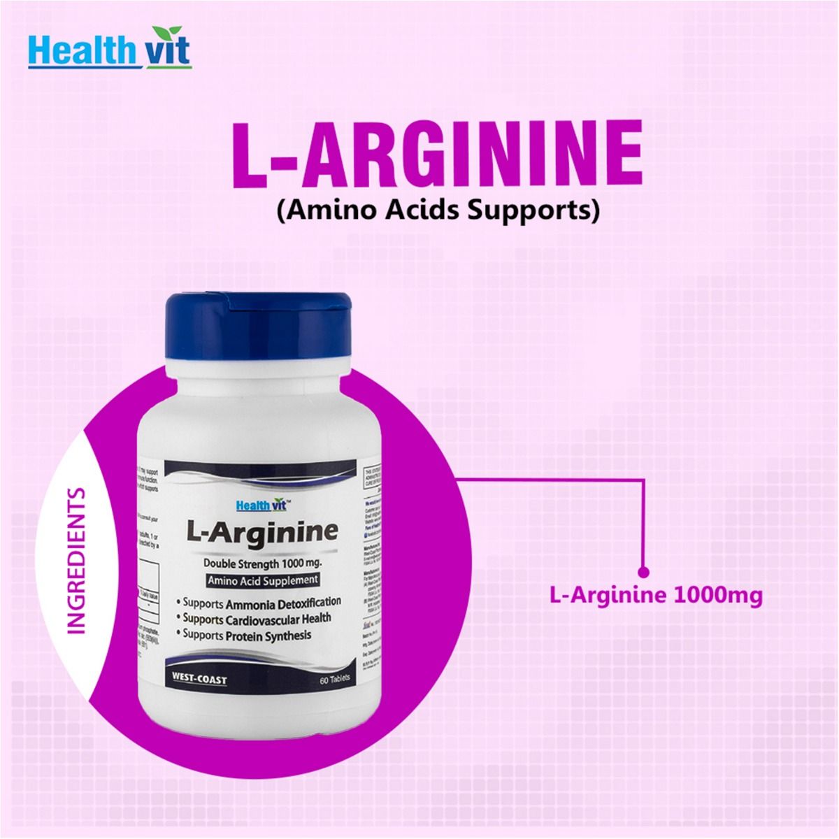 Healthvit LArginine 1000 mg Amino Acid Supplement, 60 Tablets Price, Uses, Side Effects