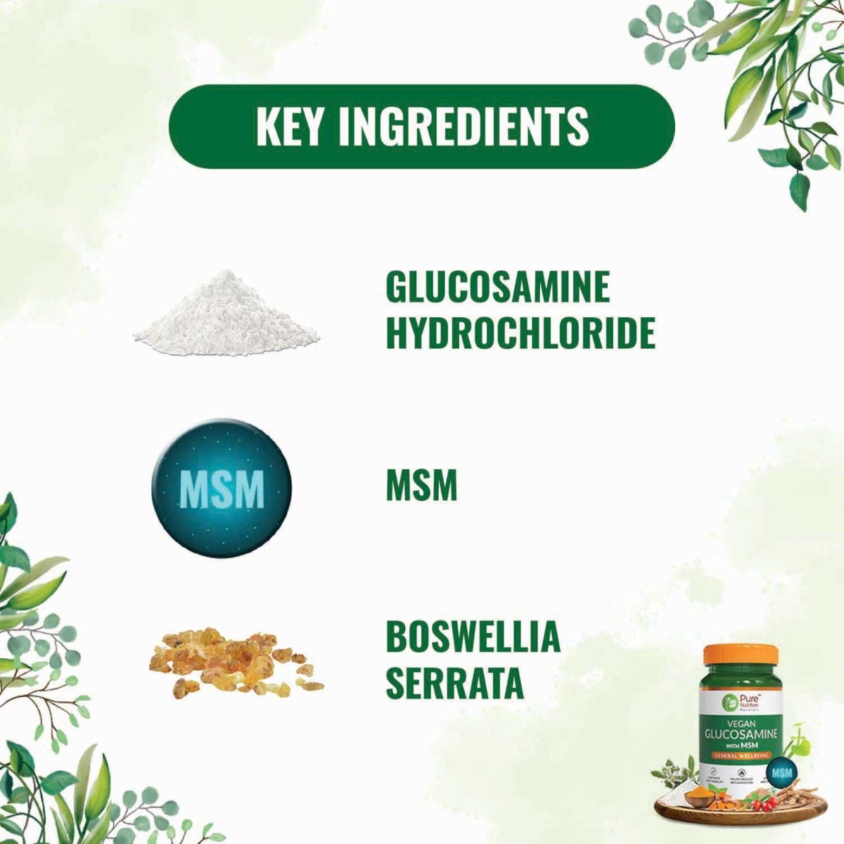 Pure Nutrition Vegan Glucosamine with MSM 1500 mg, 60 Tablets Price