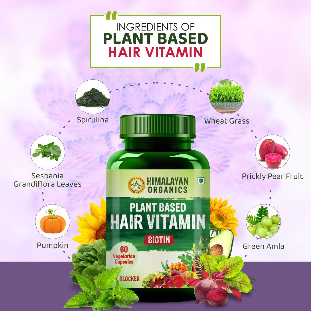 Himalayan Organics Plant Based Hair Vitamin Biotin, 60 Capsules, Pack of 1 