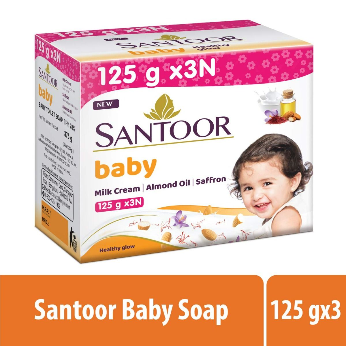 Buy Santoor Baby Healthy Glow Soap, 375 gm (3x125 gm) Online