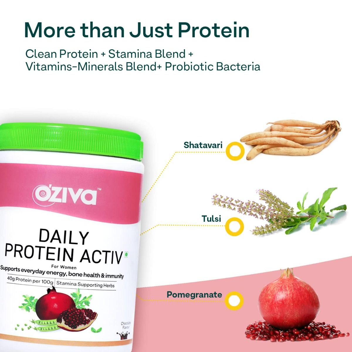 OZiva Daily Protein Activ Chocolate Flavour Powder for Women, 300 gm, Pack of 1 