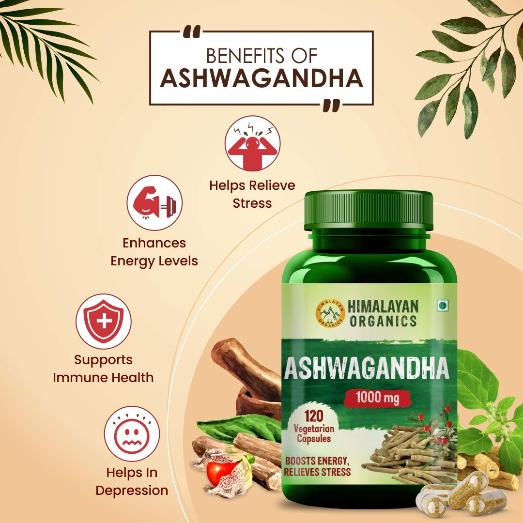 Himalayan Organics Ashwagandha 1000 mg, 120 Capsules, Pack of 1 