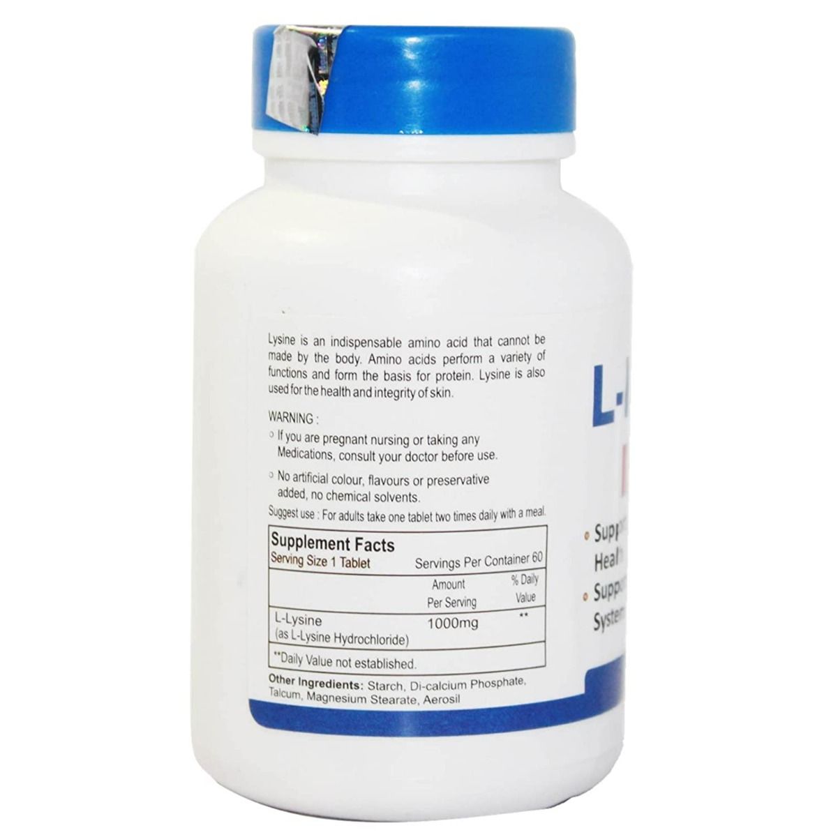 Healthvit L-Lysine 1000 mg, 60 Tablets, Pack of 1 