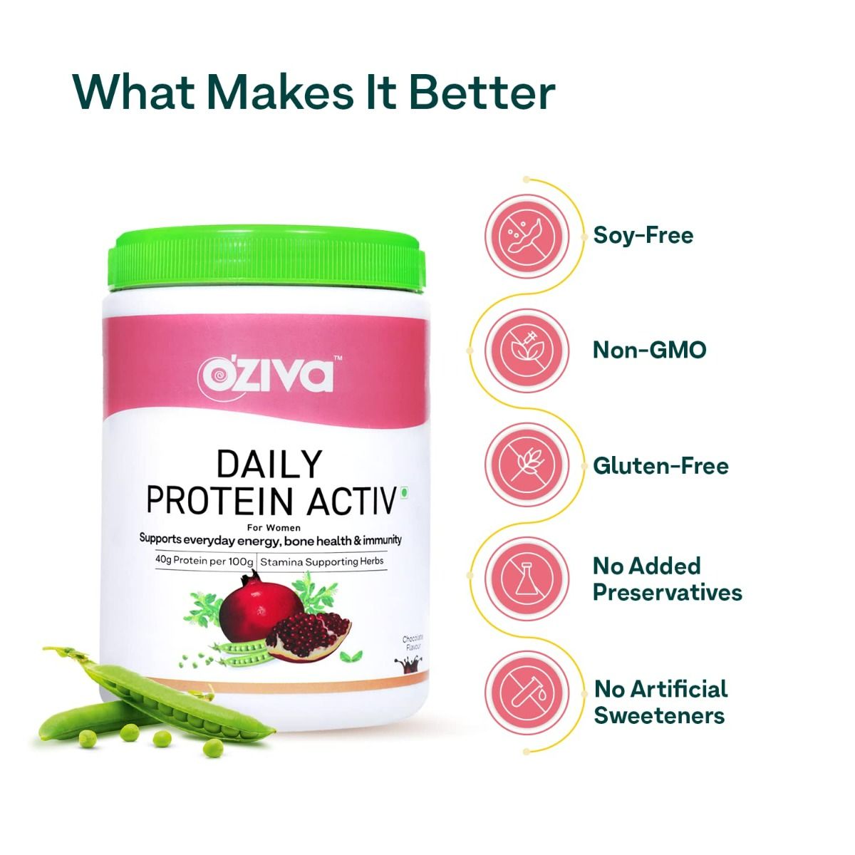 OZiva Daily Protein Activ Chocolate Flavour Powder for Women, 300 gm, Pack of 1 
