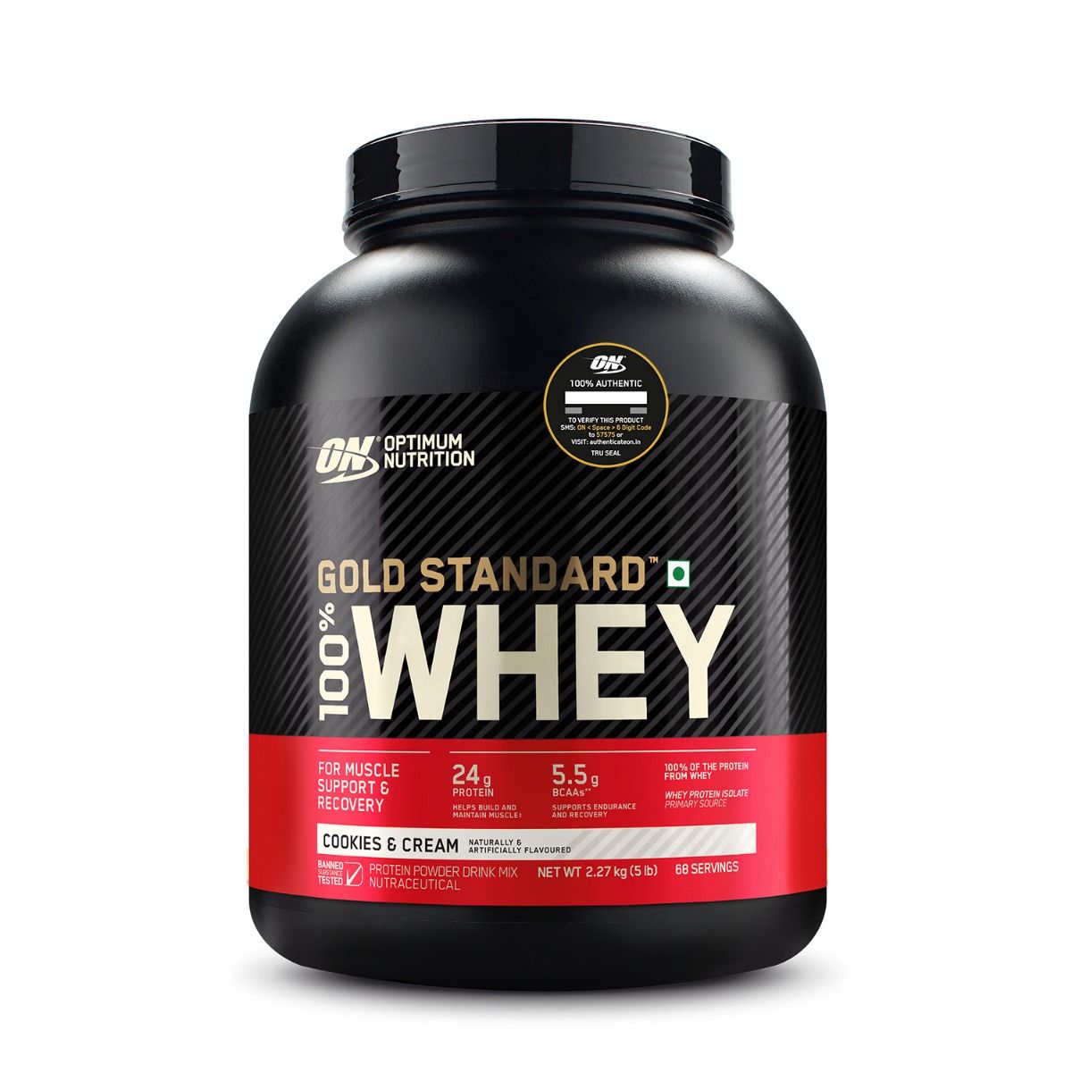 Buy Optimum Nutrition (ON) Gold Standard 100% Whey Protein Cookies & Cream Flavour Powder, 5 lb Online