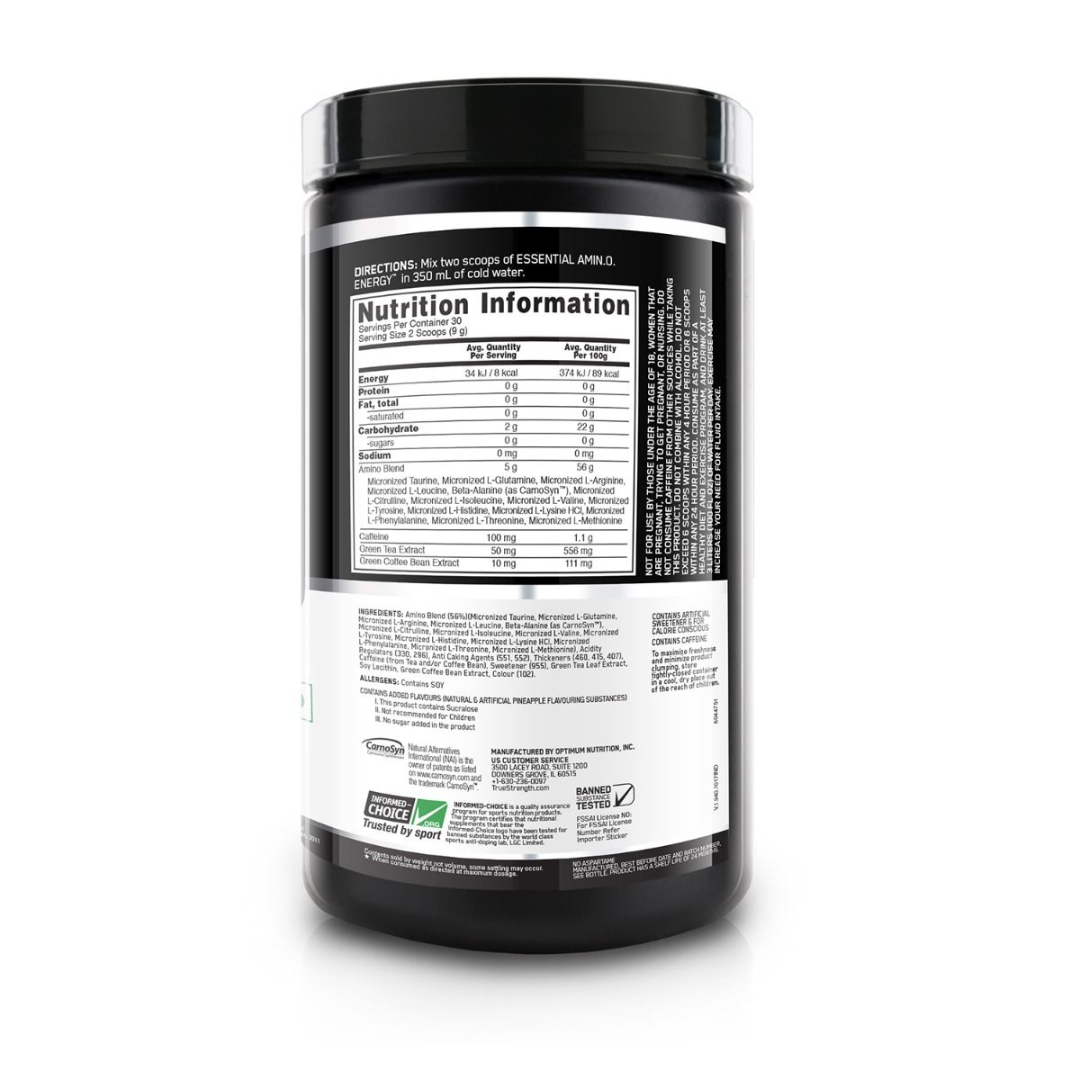 Optimum Nutrition (ON) Essential Amino Energy Pineapple Powder, 270 gm, Pack of 1 