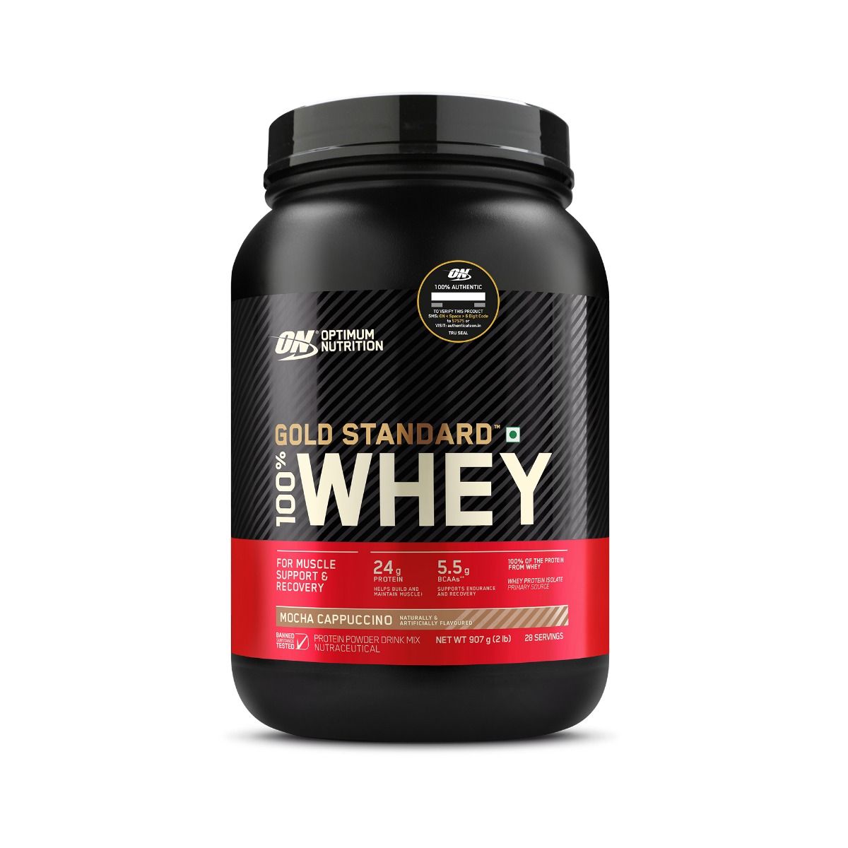 Optimum Nutrition (ON) Gold Standard 100% Whey Protein Mocha Cappuccino Flavour Powder, 2 lb, Pack of 1 