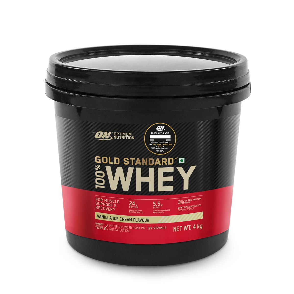 Optimum Nutrition (ON) Gold Standard 100% Whey Protein Vanilla Ice Cream Flavour Powder, 4 Kg, Pack of 1 