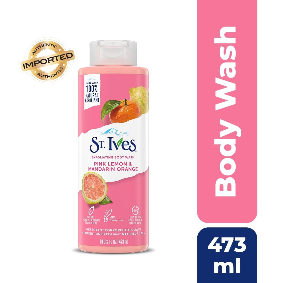 St. Ives Exfoliating Pink Lemon & Mandarin Orange Flavour Body Wash, 473 ml, Pack of 1 