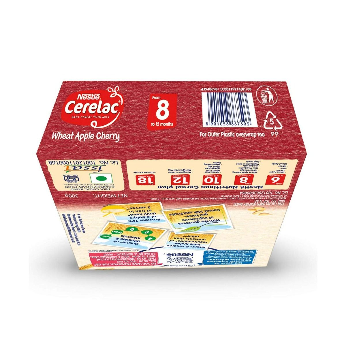 Nestle Cerelac Baby Cereal with Milk Wheat Apple Cherry (From 8 to 12 Months) Powder, 300 gm Refill Pack, Pack of 1 