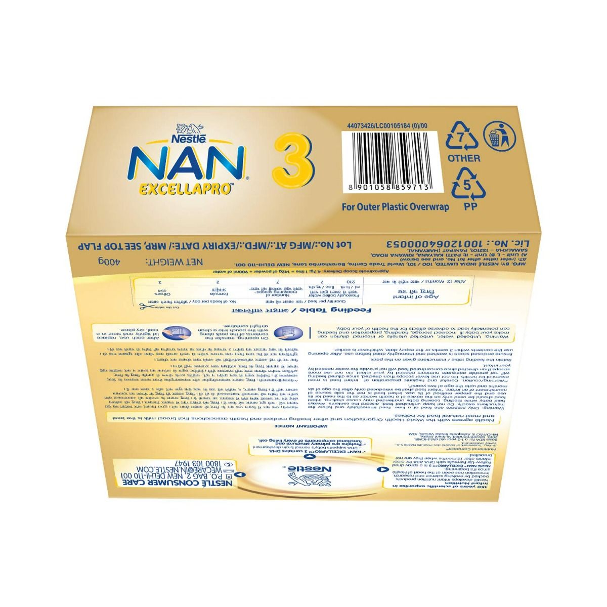 Nestle Nan Excellapro Follow-Up Formula, Stage 3, After 12 months, 400 gm Refill Pack, Pack of 1 