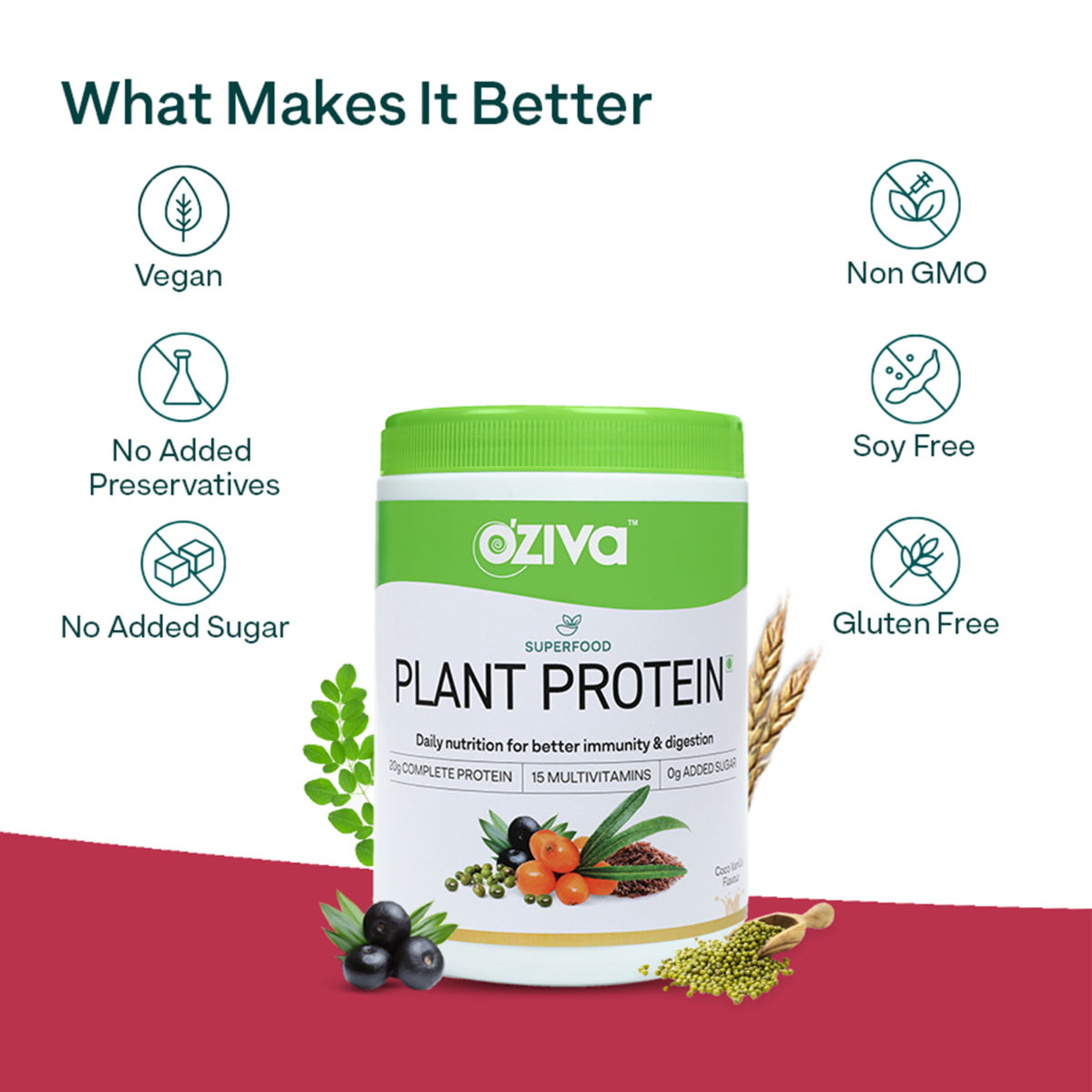 OZiva Super Food Plant Protein Coco Vanilla Flavour Powder, 250 gm