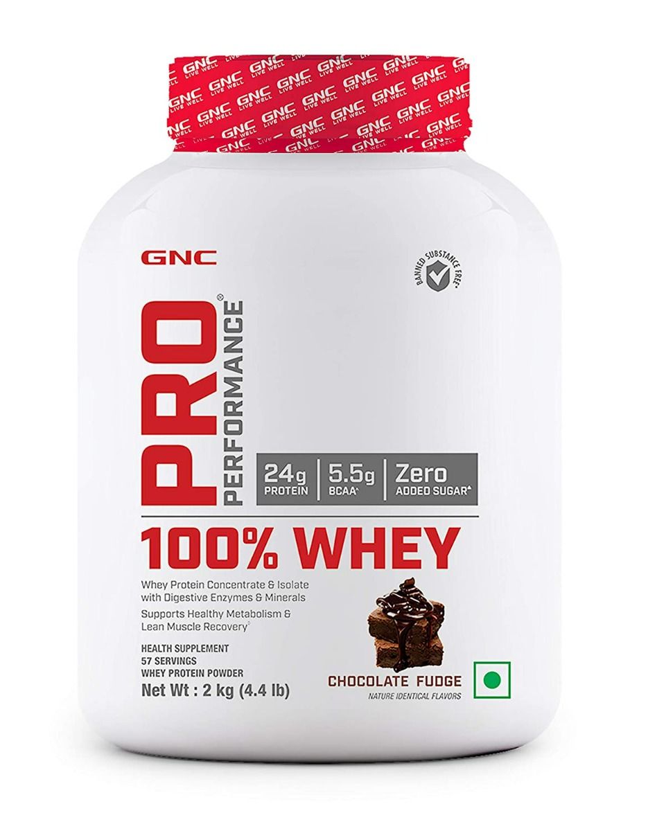 GNC PRO Performance 100% Whey Chocolate Fudge Flavour Powder, 2 kg, Pack of 1 