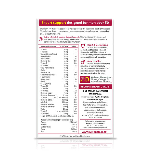 Wellman 50+ Health Supplement for Men, 30 Tablets Price, Uses, Side